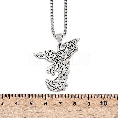 201 Stainless Steel Archangel Saint Michael Pendant Necklaces LS-NJEW-K283-10P-1