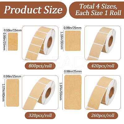 4 Rolls 4 Sizes Kraft Paper Rectangle Blank Label Stickers DIY-BBC0002-69-1