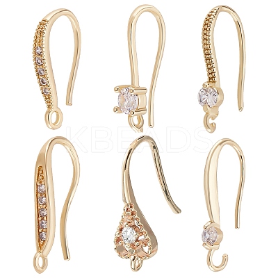 24Pcs 6 Style Brass Micro Pave Clear Cubic Zirconia Earring Hooks KK-BBC0002-11-1