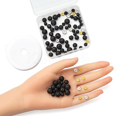 76Pcs Natural Lava Rock Round Beads for DIY Bracelet Making DIY-FS0002-01-1