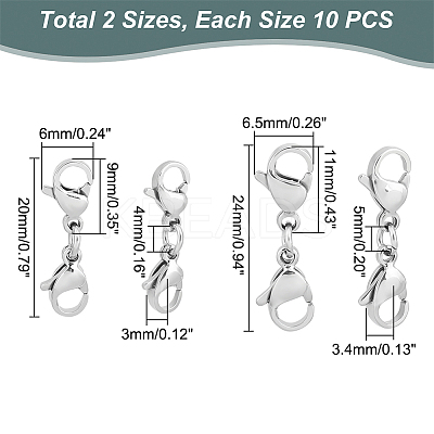 20Pcs 2 Styles 304 Stainless Steel Double Lobster Claw Clasps STAS-UN0044-47-1