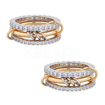 2Pcs 3 Layed Brass Rhinestone Finger Rings for Women RJEW-UN0003-09-1