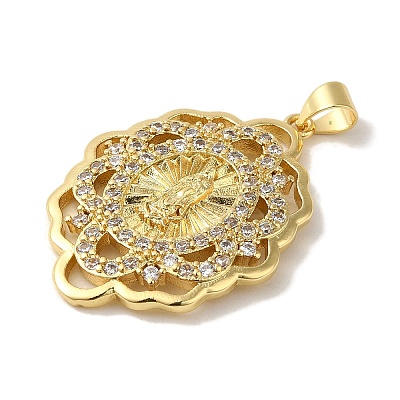 Rack Plating Brass Micro Pave Clear Cubic Zirconia Pendants KK-P267-14C-G-1
