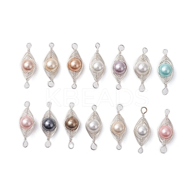 Copper Wire Wrapped Shell Pearl Connector Charms PALLOY-JF03114-1