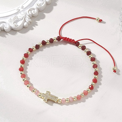 Dyed Natural Malaysia Jade Rondelle Beaded Braided Bead Bracelets BJEW-JB13395-01-1