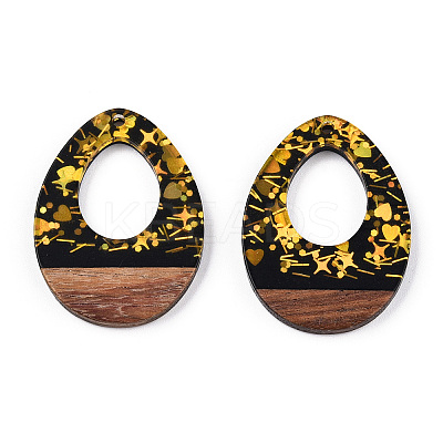 Opaque Resin & Walnut Wood Pendants RESI-N039-38-1