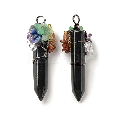 7 Chakra Pointed Natural Obsidian Big Pendants G-C012-01R-04-1