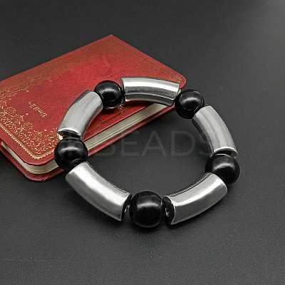 304 Stainless Steel & Glass Bead Stretch Bracelets for Women Men UF8116-1