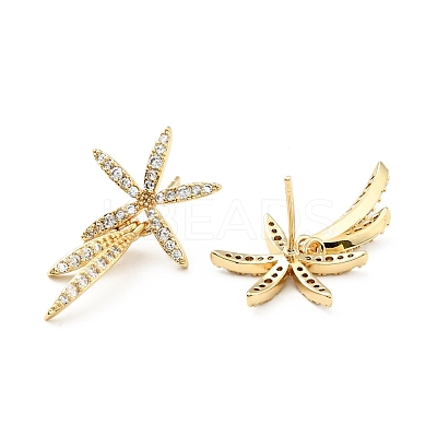 Clear Cubic Zirconia Leaf Dangle Stud Earrings KK-D080-22G-1