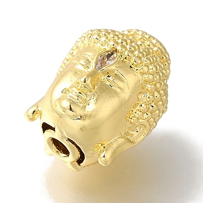 Buddha Head Rack Plating Brass Micro Pave Clear Cubic Zirconia Beads KK-U019-12G-1
