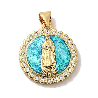 Rack Plating Brass Micro Pave Cubic Zirconia with Synthetic Opal Pendants KK-D088-13G-1