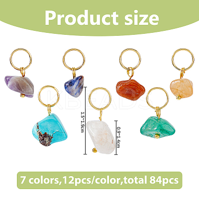 84Pcs 7 Colors Natural & Synthetic Mixed Stone Nuggets Pendants PALLOY-FH00145-1