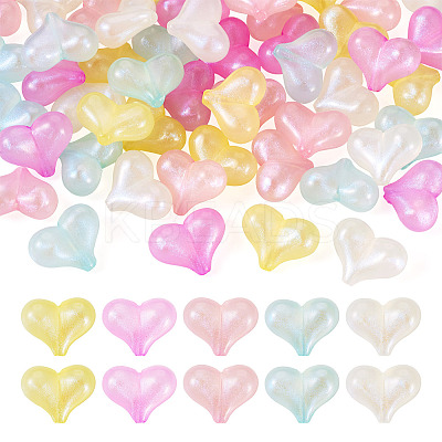 50Pcs 5 Colors Rainbow Iridescent Plating Acrylic Beads RESI-TA0002-19-1