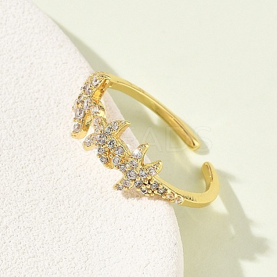 304 Stainless Steel Cubic Zirconia Cuff Open Rings for Women RJEW-Z122-02G-04-1