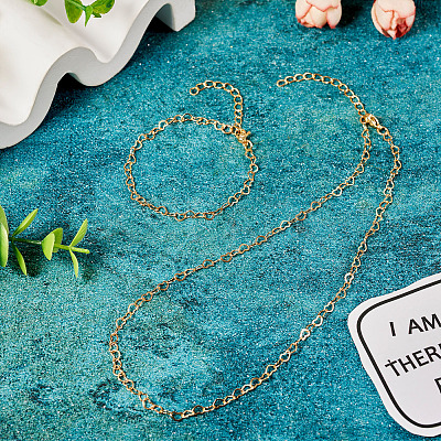 Brass Heart Link Chain Bracelet & Necklace with 304 Stainless Steel Lobster Claw Clasps SJEW-TA0001-03-1