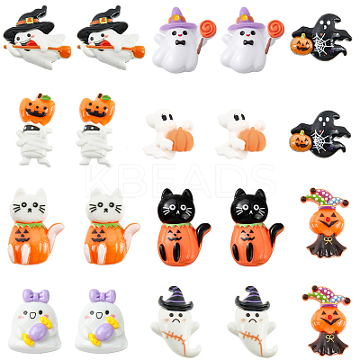 60Pcs 10 Styles Halloween Opaque Resin Decoden Cabochons RESI-SC0005-71B-1