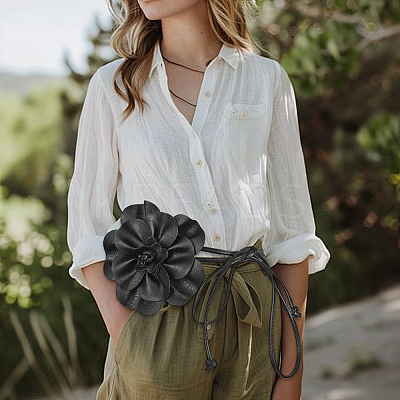 Flower PU Leather Wrap Waist Belts for Women AJEW-WH20816-058A-1