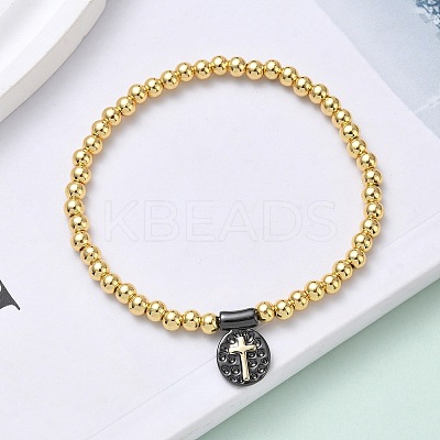 Brass Oval Charms Bracelets BJEW-B148-03B-04-1