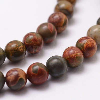 Natural Polychrome Jasper/Picasso Stone/Picasso Jasper Bead Strands G-G735-14-6mm-1