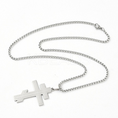 Russian Orthodox Cross 201 Stainless Steel Pendant Box Chain Necklaces NJEW-C104-01A-P-1