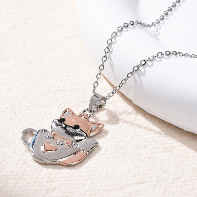 Brass Cute Cup Fox Pendant Cable Chain Necklaces for Women NJEW-C067-03P-1