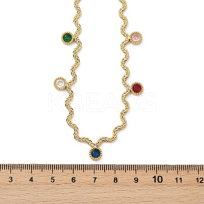 304 Stainless Steel Rope Chain Colorful Cubic Zirconia Tassel Necklaces for Women NJEW-V015-01G-D-1