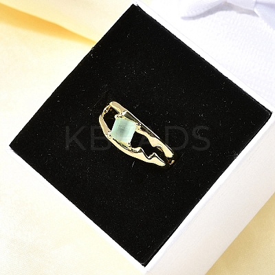 Square Brass Cat Eye Cuff Rings RJEW-G344-01G-03-1