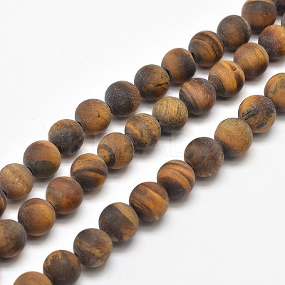 Frosted Natural Tiger Eye Round Bead Strands X-G-E262-02-8mm-1