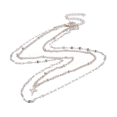 Alloy Double Layer Necklaces for Women NJEW-L123-01P-1