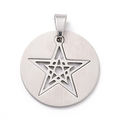 Non-Tarnish Flat Round with Star 201 Stainless Steel Pendants STAS-I032-146-1