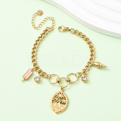 Summer 304 Stainless Steel Charm Bracelets BJEW-C135-03G-1