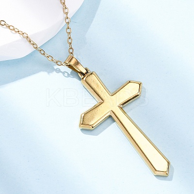 Cross 304 Stainless Steel Pendant Necklaces NJEW-H059-09G-1