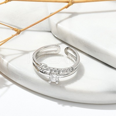 Square Clear Cubic Zirconia Cuff Rings RJEW-G337-37P-1