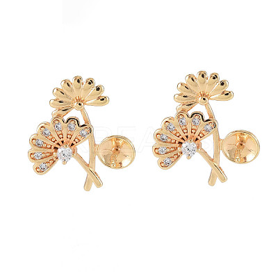 Brass Micro Pave Clear Cubic Zirconia Stud Earring Findings KK-S364-037-1