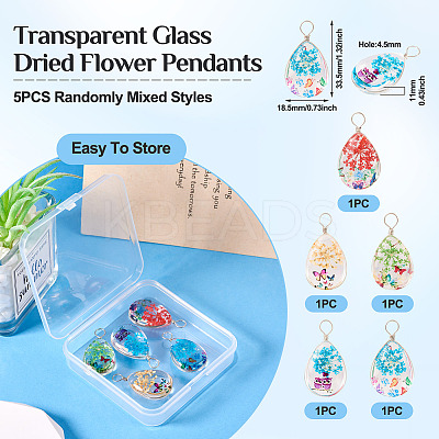 5Pcs Transparent Glass Pendants GLAA-TA0002-82-1