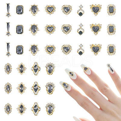 48Pcs 12 Styles Alloy Rhinestone Cabochons MRMJ-TA0001-45D-1