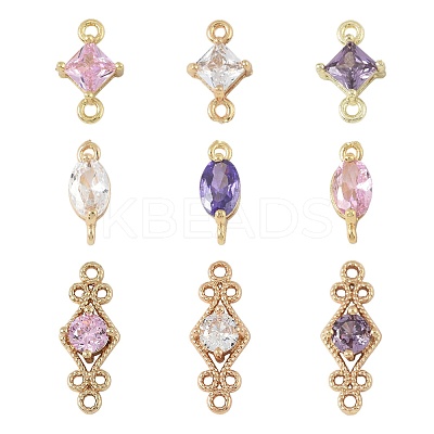 18Pcs 9 Styles Brass Pave Transparent Glass Links/Connectors GLAA-FS0002-35-1