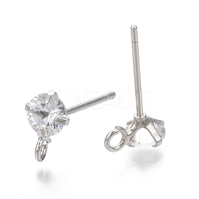 Brass Micro Clear Cubic Zirconia Stud Earring Findings KK-R132-066P-NF-1
