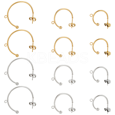24Pcs 6 Style 304 Stainless Steel C-shape Stud Earring Findings FIND-BBC0001-53-1