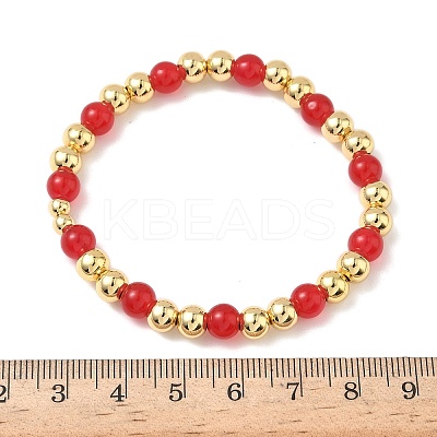 Brass & Glass Round Beaded Stretch Bracelets for Women BJEW-F515-01G-1