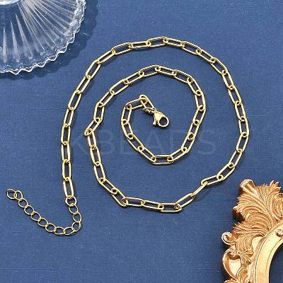 304 Stainless Steel Paperclip Chain Necklaces for Women Men NJEW-G161-01G-1