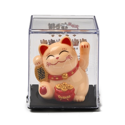 Plastic Solar Powered Japanese Lucky Cat Figurines DJEW-K023-01B-1