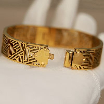 304 Stainless Steel Hollow Geometric Hinged Cuff Bangles for Women WG16A84-01-1
