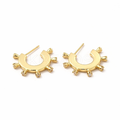 Rack Plating Brass Micro Pave Cubic Zirconia Stud Earrings for Women EJEW-H091-22G-1
