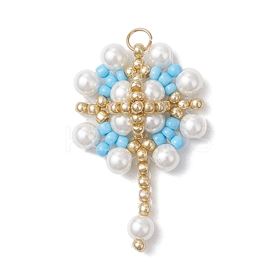 Glass Seed Beaded Flower Pendants PALLOY-MZ00827-04-1
