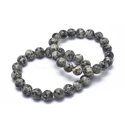 Natural Sesame Jasper/Kiwi Jasper Bead Stretch Bracelets X-BJEW-K212-A-033-1