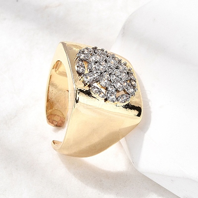 Brass Micro Pave Clear Cubic Zirconia Cuff Rings RJEW-H262-05G-1