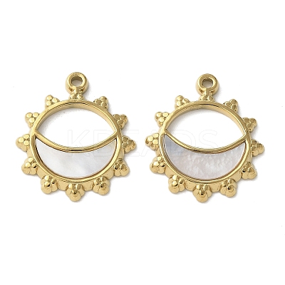 Flower with Lune 304 Stainless Steel Natural Paua Shell/White Shell Pendants Ion Plating(IP) STAS-U037-11G-01-1