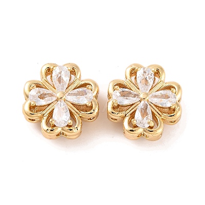 Brass Micro Pave Clear Cubic Zirconia Beads KK-S389-21G-1