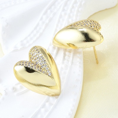 Brass Micro Pave Clear Cubic Zirconia Stud Earrings for Women EJEW-F363-06G-1
